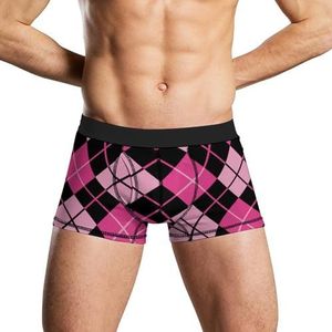 Zwart & Roze Argyle Zacht Heren Ondergoed Comfortabele Ademend Fit Boxer Slip Shorts M