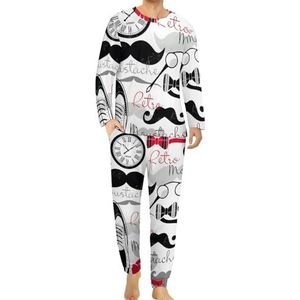 Vintage Hipster Vlinderdas Snor Comfortabele Heren Pyjama Set Ronde Hals Lange Mouw Loungewear met Zakken S