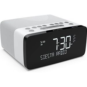 Pure Siesta Charge Bluetooth wekker digitaal met oplaadpad DAB/DAB+ digitale en FM-wekker, Bluetooth, USB, draadloos mobiele telefoonlaadstation, 40 zenderopslagplaatsen, AUX, USB, wit