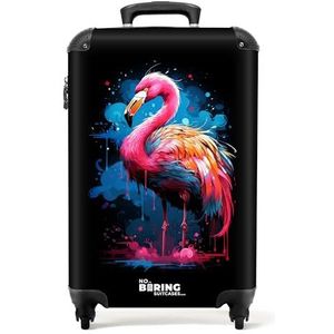 NoBoringSuitcases.com © Handbagage koffer Reiskoffer met wielen Trolleys Harde koffers in handbagage-middelgroot in 30 afbeeldingen (Gekleurde flamingo voor een verfexplosie, 55x40x20 cm)