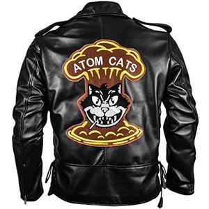 Suiting Style Heren stijlvolle asymmetrische kraag herfst bikerjack - Atom Cats Brando motorfiets leren jas, Zwart, S
