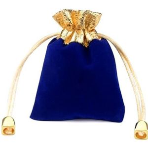 Fluwelen geschenkzakjes met trekkoord in meerdere maten Vintage gouden kleurafwerking voor bruiloft, Kerstmis, feest, snoep, sieradenverpakking - Blauw, 50st, 7x9cm