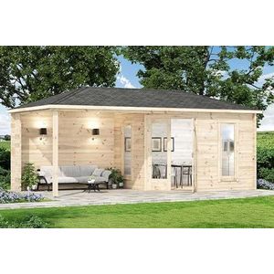 Alpholz 5-hoekig tuinhuis Liwa-40 met bodem en dakbedekking van hout | gereedschapsschuur met 40 mm wanddikte | houten tuinhuis inclusief montagemateriaal | gereedschapsschuur afmetingen: 595 x 300 cm