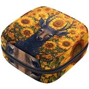 Zonnebloem Bloeiende Herten Maandverband Opbergtas Menstruatie Pad Tas Draagbare Menstruatie Cup Pouch met Rits voor Tiener Meisjes Vrouwen Dames