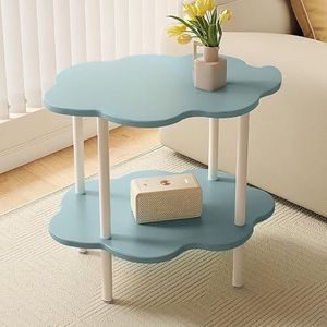 Bloemvorm Boerderij Eindtafel, Houten bijzettafels Modern Design, 2-Tier Koffie Nachtkastje Mobiele Snacktafel (Blauw)