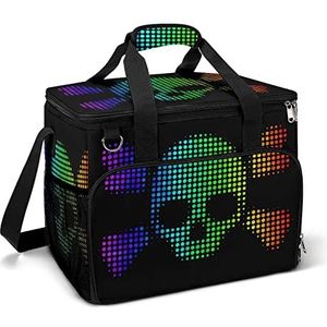 Bright Pixel Skull Crossbones Icon Grappige Koeltas Opvouwbare Draagbare Geïsoleerde Zakken Lunch Tote Tas met Meerdere Zakken voor Strand, Picknick, Camping, Werk