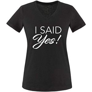 EZYshirt® JGA vrijgezellenfeest vrouwen I Said yes T-shirt dames V-hals, ZWART | WIT, M