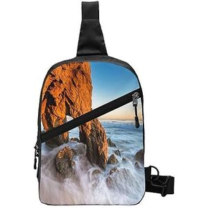 Sling Rugzak Borst Tas Boog in Mallorca Spanje Anti-Diefstal Crossbody Schouderrugzak Dagrugzak Outdoor Sport Reizen Wandelen voor Mannen Vrouwen, Strand Malibu, Chest package