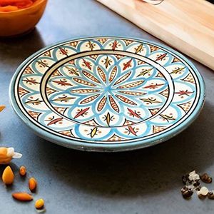 Oosterse keramische schaal keramische plaat rond Amin 25cm groot | gekleurde Marokkaanse keramische schaal bord rond uit Marokko | Oosterse grote keramische schalen plat servies oosterse handbeschilderd