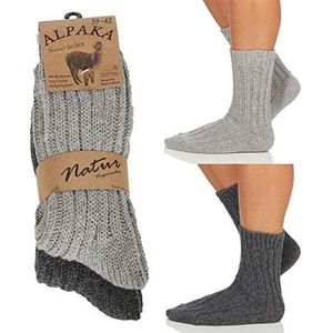 Cleostyle Collection Alpaka Sokken voor dames en heren, extra warme winterkousen, naturel 17, lichtgrijs/donkergrijs., 39-42 EU