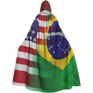 DURAGS Amerikaanse en Braziliaanse vlaggen, uniseks, Halloween-kostuum, cape voor volwassenen, feestdecoratie, cape met capuchon voor alle gelegenheden