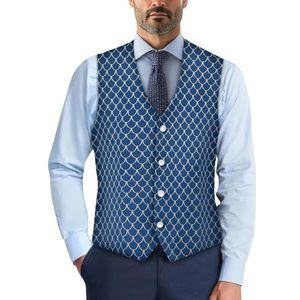 Wismoutput Heren V-hals pak vesten zachte slim fit button down jurk stijlvol blazer vest met riem aan de achterkant, Blauwe schubben, S