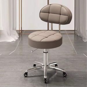 Verstelbare ronde draaistoel met 5 klauwen en wielen, PU-leren rolkruk met rugleuning, rolbarkruk for schoonheidssalon of baliewerk(Coffee)