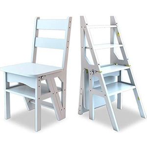 Planken Folding Ladder Chair for Keuken, Huisraad Opvouwbaar krukje Ladder voorzitter Portable trapladder en stoelen Combinatie (Color : White)