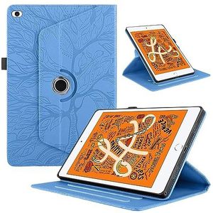 Beschermhoes Compatibel Met IPad Mini 1/2/3/4/5 (8 Inch) Tablethoes 360 Graden Draaibare Standaard Opvouwbare Tablethoes Tree Of Life Reliëf Shell Tablet Slim Cover Shell (Color : Blu)