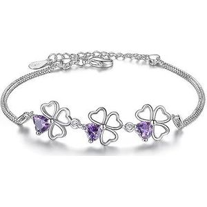 Armbanden 925 sterling zilveren armband sieraden paarse bruiloft geluksklaver zirkonia lengte 17 cm + 4 cm Kleding, schoenen en sieraden (Color : H011)