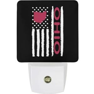 Vintage USA Ohio Kaart Vlag Warm Wit Nachtlampje Plug In Muur Schemering naar Dawn Sensor Lichten Binnenshuis Trappen Hal