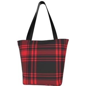 BeNtli Schoudertas, Canvas Tote Grote Tas Vrouwen Casual Handtas Herbruikbare Boodschappentassen, Kerst Rood Zwart Tartan Check Schots Patroon, zoals afgebeeld, Eén maat