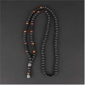 Vintage natuurlijke tijgeroog zwarte lava kralen Boeddha hoofd hanger ketting zegen geschenk