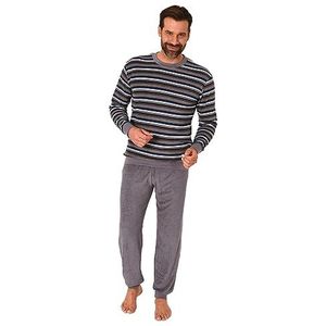 NORMANN Heren badstof pyjama lange mouwen, pyjama met fijn gestreept patroon, grijs, 54