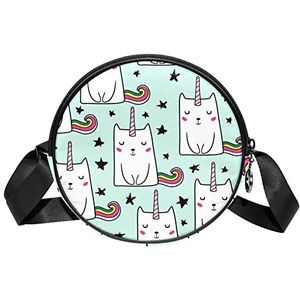 Messenger Bag Cat Unicorn Crossbody Tas voor Dames Rond, Meerkleurig, 6.7x6.7x2.3 in, Sling Rugzakken