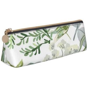 KemEng Groene Plant Groene Varen, Potlood Pouch Driehoek Pen Case Draagbare Lederen Potlood Tas met Rits Cosmetische Pouch Bag, zoals afgebeeld, Eén maat, Tas Organizer