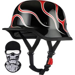 Duitse Motorfiets Half Shell Helm, Retro Half Shell Helm, Jet Helm met Vizier, Snelsluiting voor Cruiser, Chopper, Biker, Bromfiets, DOT/ECE Goedkeuring B,M=54-57CM