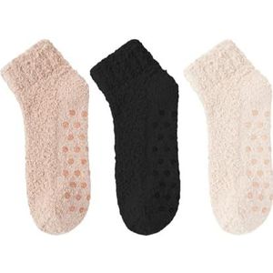 YIJIANUO 3 Paar Herfst Winter Antislip Koraal Vloer Sokken Tapijt Slaap Slippers Indoor Thuis Korte Sok Vrouwen Dikke Warme Sokken, Set4, One size