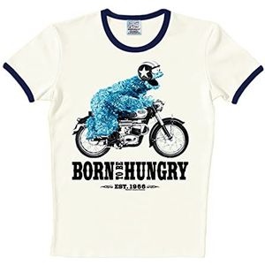 Logoshirt® Sesamstraat I Koekjesmonster I Motorfiets I Born To Be Hungry I T-Shirt Print I Dames & Heren I Gebroken/donkerblauw I Gelicentieerd origineel ontwerp, Maat XL