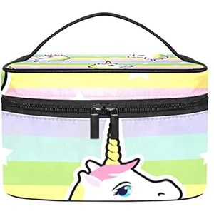 Make-up Organizer Bag, Reizen Make-up Tas Organizer Case Draagbare Cosmetische Tas voor Vrouwen en Meisjes Toiletries Wit Eenhoorn Roze Groene Strepen Sterren, Meerkleurig, 22.5x15x13.8cm/8.9x5.9x5.4in