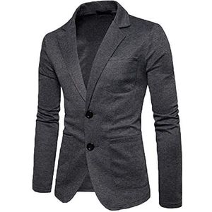 AnyuA Heren klassieke slim fit casual pak jas twee knopen blazer, Donkergrijs, S