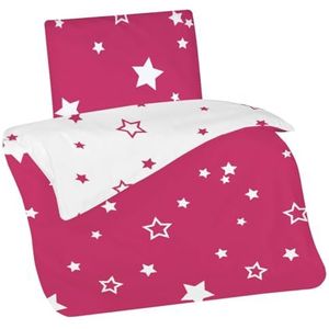 Aminata kids Kinderbeddengoed, 100 x 135 cm, sterren, meisjes, roze, wit, katoen met YKK-ritssluiting, omkeerbare beddengoedset met sterrenmotief