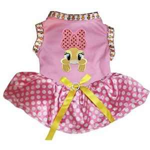 Petitebelle Roze Boog Bunny Katoen Shirt Tutu Puppy Hond Jurk, X-Small, Pink/Pink Dots