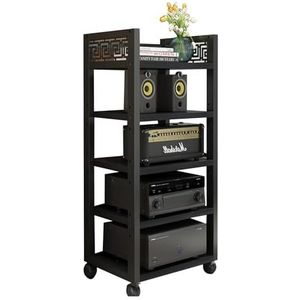 AV Mediastandaard Hoekrek 5-laags Componentkast Stereorek Audiotoren Met In Hoogte Verstelbare Houten Plank For Thuis/kantoor/audiovideo/DJ/theater(Black)