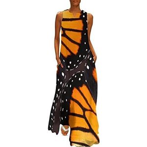 Oranje monarch vlindervleugels dames enkellengte jurk slim fit mouwloze maxi-jurk casual zonnejurk 2XL