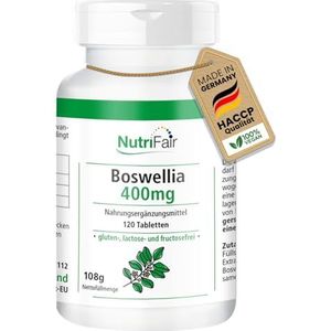 Boswellia 400mg - met 800mg wierookextract per dagelijkse dosis - 120 tabletten - hoge dosering - 100% veganistisch - Duitse productie & laboratoriumtests - NutriFair | Premium & Fair