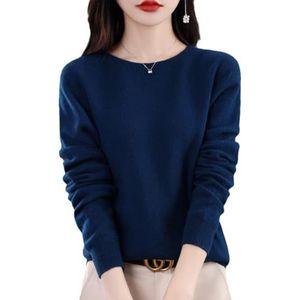 QuyiFa Kasjmier truien voor dames, kasjmier truien dames merino wollen trui dames, trui lichtgewicht gebreide top (donkerblauw,S)