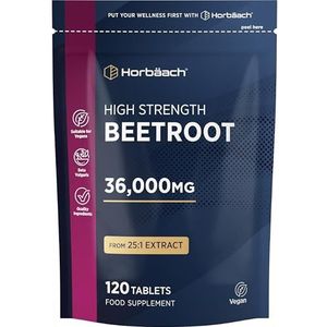 Rode Bieten Poeder Tabletten 36,000mg | 120 Veganistische Tabletten | Stikstofoxide | Beetroot Extract Supplement | Horbaach
