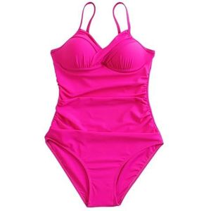 WLTYSM Badpakken voor vrouwen push-up badmode dames eendelig badpak effen grote maat badjassen badpak gewatteerde strandkleding zwemmen zomer bodysuit (kleur: roos, maat: XXL)