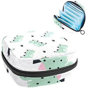 Periode Pouch Draagbare Tampon Opbergtas,Tampon Houder voor Portemonnee Vrouwelijke Product Organizer,Groen Mooie Dinasaurs Patroon, Meerkleurig, 4.7x6.6x6.6 in/12x17x17 cm