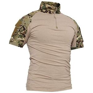 LiliChan Tactisch shirt met korte mouwen voor heren, militair shirt, outdoorshirt, tactisch gevechtsshirt met ritssluiting, Cp Camouflage, XL
