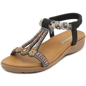 2024 Zomer Veelzijdige modieuze damessandalen Elastische band Lichtgewicht en comfortabele sandalen (Kleur : Black, Size : 42 EU)