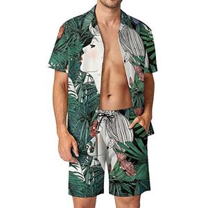 Palmboom Rokend Meisje Hawaiiaanse Sets Voor Mannen Button Down Korte Mouw Trainingspak Strand Outfits M