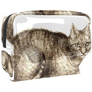 Bruine kat print reizen cosmetische tas voor vrouwen en meisjes, kleine waterdichte make-up tas rits zakje toilettas organizer, Meerkleurig, 18.5x7.5x13cm/7.3x3x5.1in, Modieus