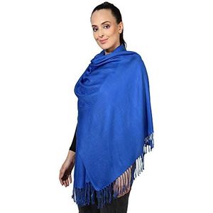 World of Shawls Pashmina-stijl alle seizoenen handgemaakte omslagdoek stola sjaal, koningsblauw, 72 Cm x 200 Cm (Incl Tassles) Approx 28in x 80in