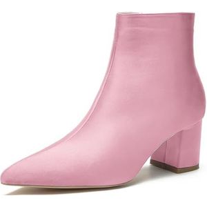 Vrouwen Chunky Blok Lage Hiel Chelsea Enkellaarsjes Puntige Neus Zijrits Kantoor Klassieke Satijnen Jurk Korte Bootie,Roze,35 EU