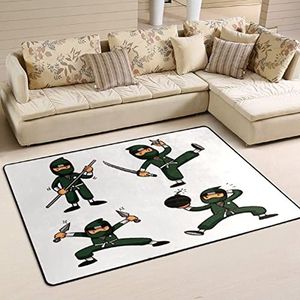 Gebied tapijten 100 x 150 cm, groene ninja Japanse kantoormatten wasbaar woonkamertapijt antislip vloerkleed, voor ingang, achtertuin