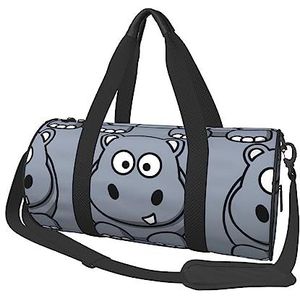 Cartoon Hippo Ronde Gymtas Grote capaciteit Travel Duffle Bag, duurzame Ronde Reizen Sport Tassen, Zwart, One Size, Zwart, Eén maat
