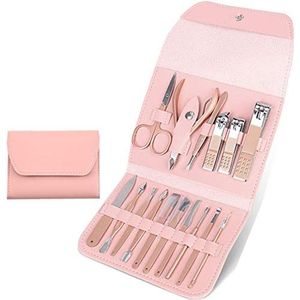 Manicure Set Vrouwen Nagelknipper Set Reizen Manicure 16-in-1 Manicure Set & 1 Wenkbrauw Haar Schaar Roestvrij Staal Pedicure Set Reisverzorging Set Gift (Rose Golden-16Pack)