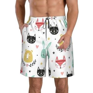 FRGMNT Leuke Cartoon Grappige Giraffen Print Mannen Sneldrogende Zwemmen Shorts Strand Korte Board Spa Trunks Stretchy Gym Shorts Surfen Korte, Kleurrijke eenvoudige schattige dieren, XXL